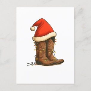Cowboy Boots Christmas Western Santa Hat Invitation Postcard