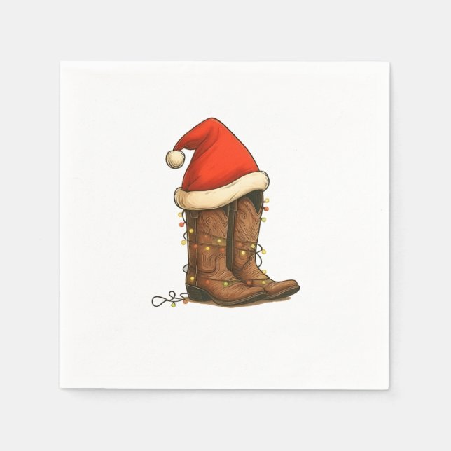 Cowboy Boots Christmas Western Santa Hat  Napkin (Front)