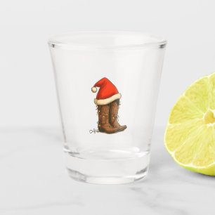 Cowboy Boots Christmas Western Santa Hat  Shot Glass