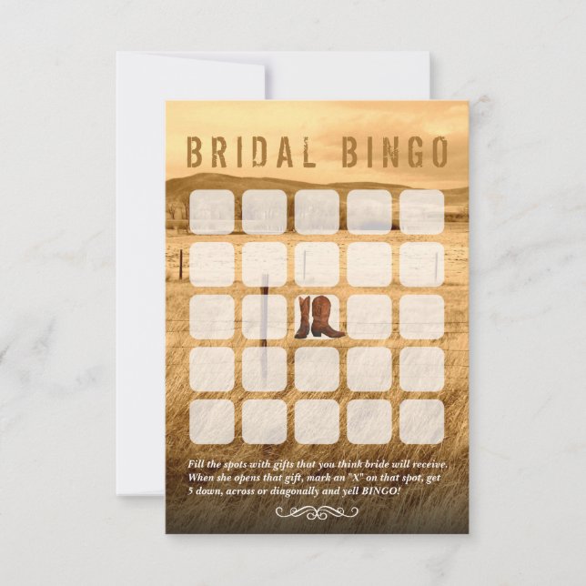 Cowboy Boots Country Bridal Shower Bingo Cards (Front)