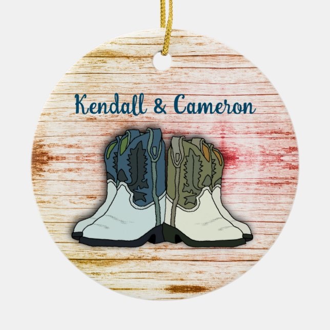 Cowboy Boots Country Homestead Established Ceramic Ornament (Front)