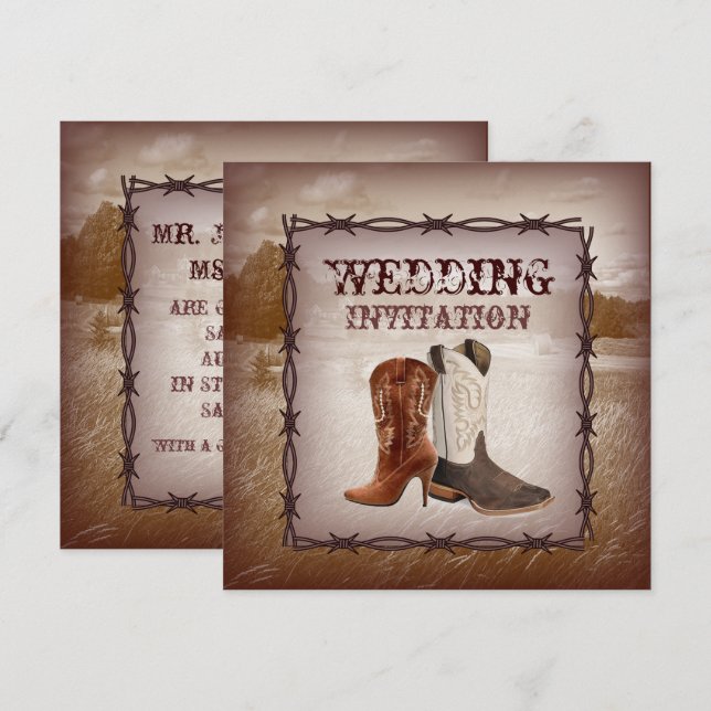 Cowboy Boots Country western Wedding Invitation (Front/Back)