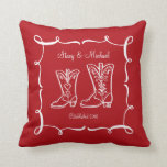 Cowboy Boots Couple's Throw Pillow<br><div class="desc">Spruce up your decor with this modern pillow or give as a gift. Features a graphic illustration of cute his & hers cowboy boots and can be personalized with names and a date.</div>