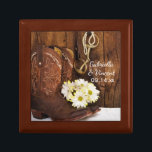 Cowboy Boots, Daisies Horse Bit Country Wedding Gift Box<br><div class="desc">The charming Cowboy Boots, Daisies and Horse Bit Country Wedding Gift Box can be personalized with the names of the bride and groom and marriage ceremony date to create a lasting keepsake gift for the bride or her bridesmaids. This rustic custom equestrian nuptial trinket box features a quaint digitally enhanced...</div>
