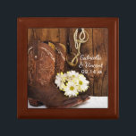 Cowboy Boots, Daisies Horse Bit Country Wedding Gift Box<br><div class="desc">The charming Cowboy Boots, Daisies and Horse Bit Country Wedding Gift Box can be personalized with the names of the bride and groom and marriage ceremony date to create a lasting keepsake gift for the bride or her bridesmaids. This rustic custom equestrian nuptial trinket box features a quaint digitally enhanced...</div>