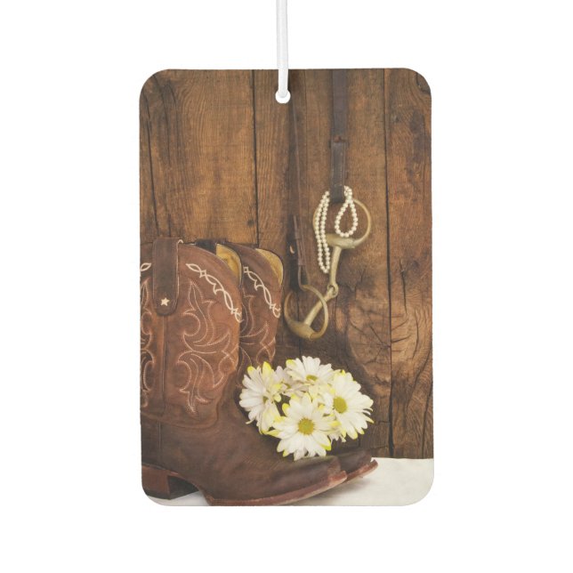 Cowboy Boots, Daisies, Horse Bit Western Wedding Air Freshener (Front)