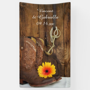 Cowboy Boots, Daisy and Horse Bit Country Wedding Banner