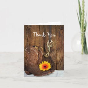 Cowboy Boots, Daisy, Horse Bit Western Thank You Card