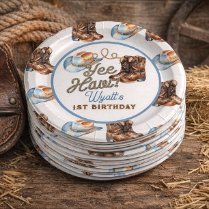 Cowboy Boots First Rodeo Birthday Paper Plate