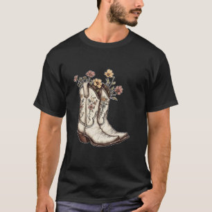 Cowboy Boots Flowers Aesthetic Cowgirl Western Flo T-Shirt