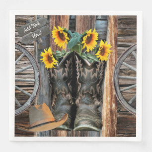 Cowboy Boots Flowers Cowboy Hat Wagon Wheels Napkin