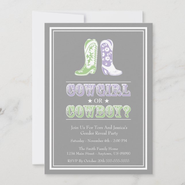 Cowboy Boots Gender Reveal Party Invitations (Front)