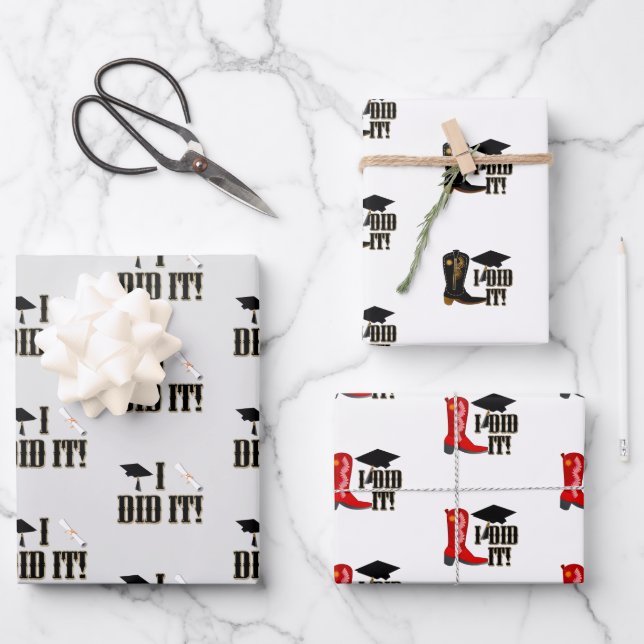 Cowboy Boots Grad Cap and Diploma Graduation  Wrapping Paper Sheet (Front)