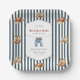 Cowboy Boots Hat Train Blue Jean Baby Shower Plate