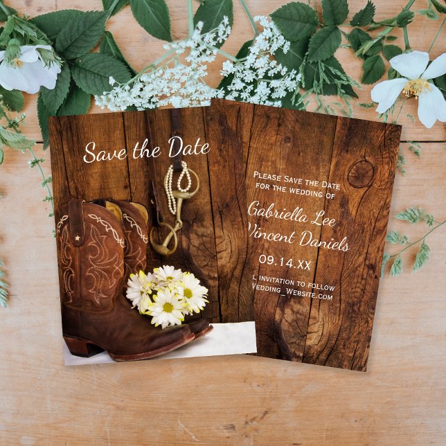 Cowboy Boots Horse Bit Daisies Barn Save the Date (Creator Uploaded)