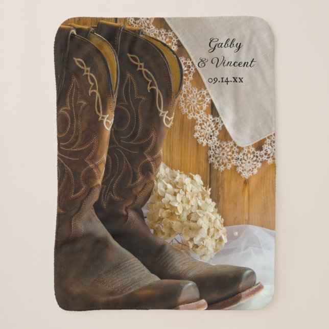 Cowboy Boots Lace Country Barn Wedding Keepsake Sherpa Blanket (Front)