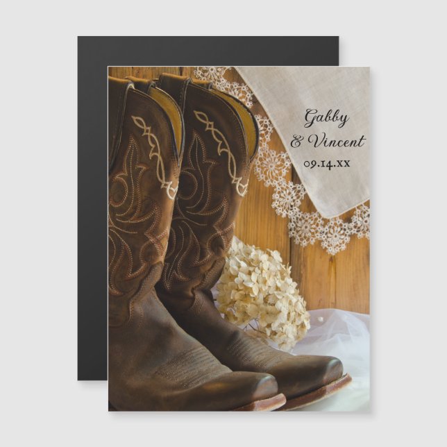 Cowboy Boots Lace Western Wedding Save the Date Magnetic Invitation (Front/Back)