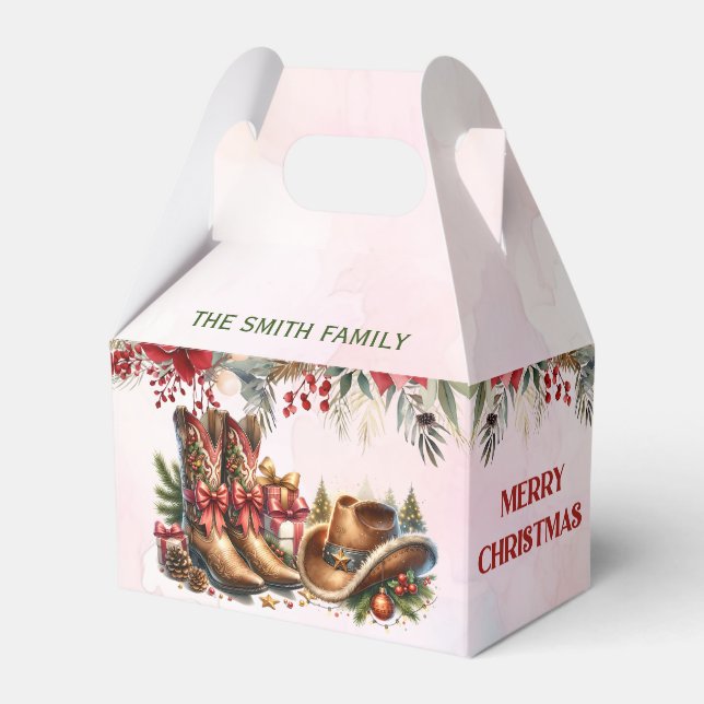 Cowboy Boots Merry Christmas Party Favour Boxes (Front Side)