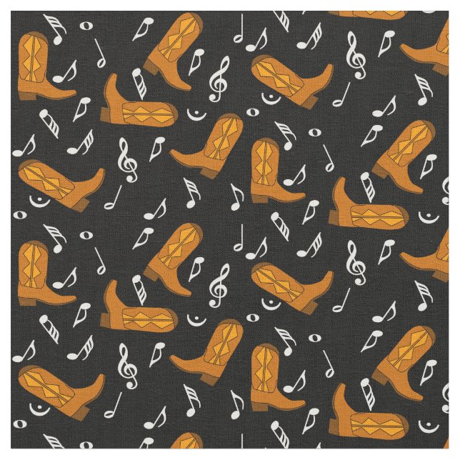 Cowboy Boots Music Notes Fabric (Close Up)