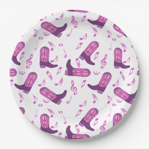Cowboy Boots Music Notes Paper Plate
