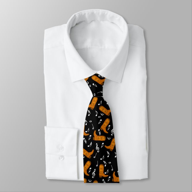 Cowboy Boots Music Notes Tie (Tied)