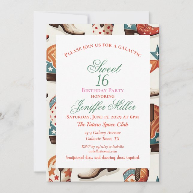 Cowboy boots pattern    invitation (Front)