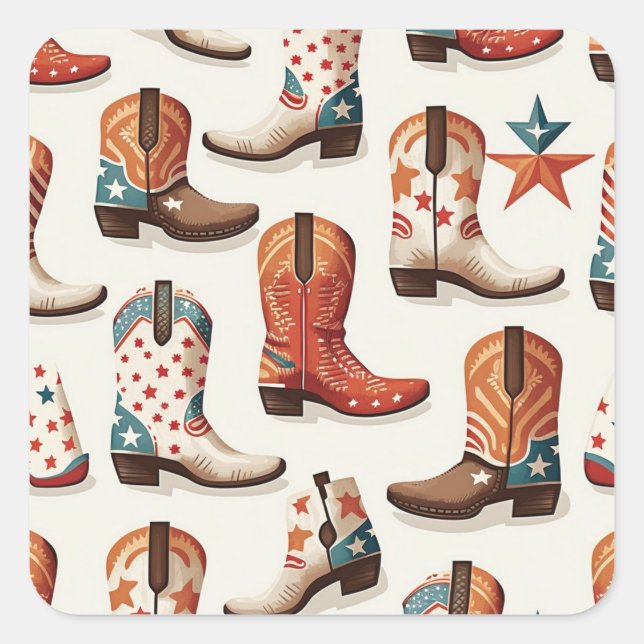 Cowboy boots pattern square sticker (Front)