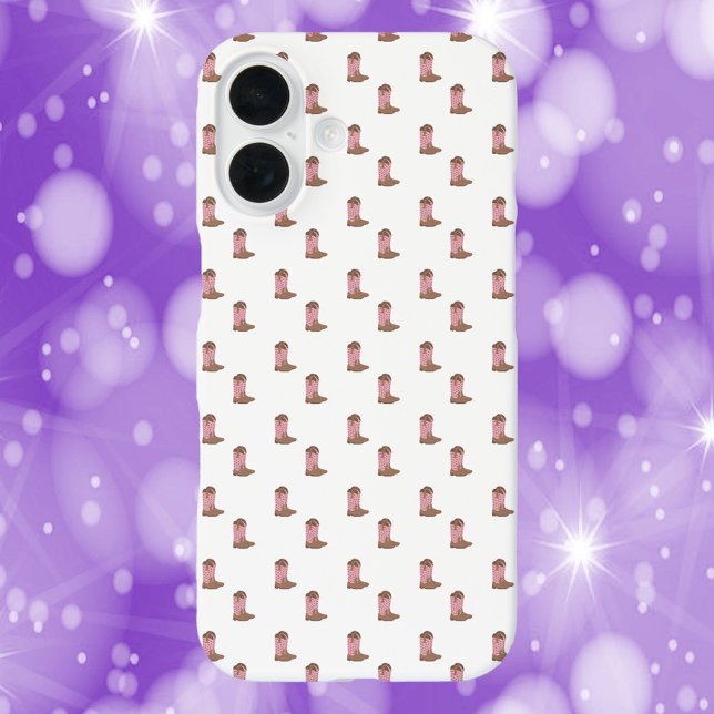 Cowboy Boots Pink and Brown with Purple Stars Case-Mate iPhone Case (A cell phone case with a pattern of pink and brown cowboy boots with purple stars)