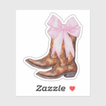 Cowboy Boots Pink Bow Sticker - Western Sticker