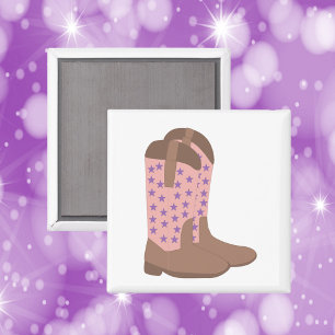 Cowboy Boots Pink Brown and Purple Stars Magnet