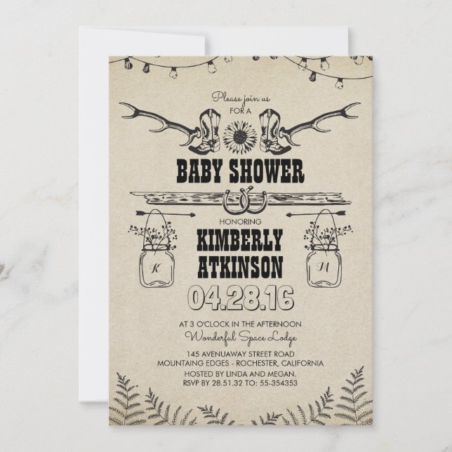 Cowboy Boots Rustic Country Baby Shower Invitation (Front)