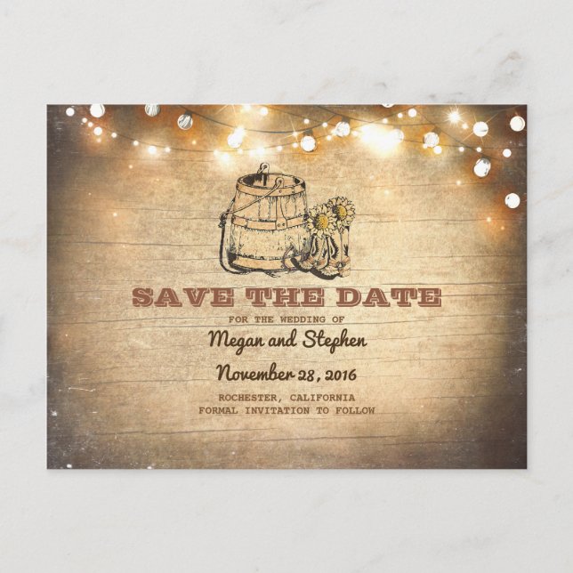 Cowboy Boots Rustic Country Save the Date Announcement Postcard (Front)