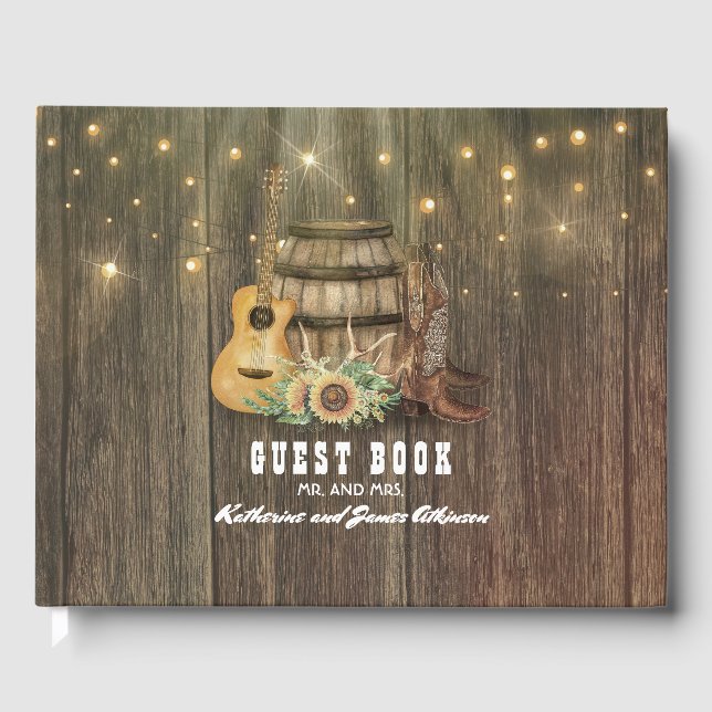 Cowboy Boots Rustic Country Wine Barrel Guest Book (Front)