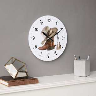 Cowboy Boots Spurs Hat and Tassels  Large Clock