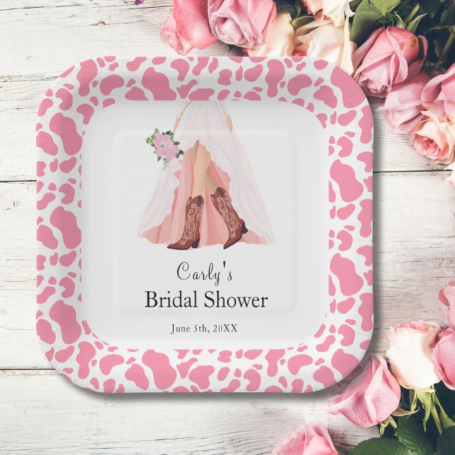 Cowboy Boots & Wedding Dress Bridal Shower Paper Plate (Creator Uploaded)