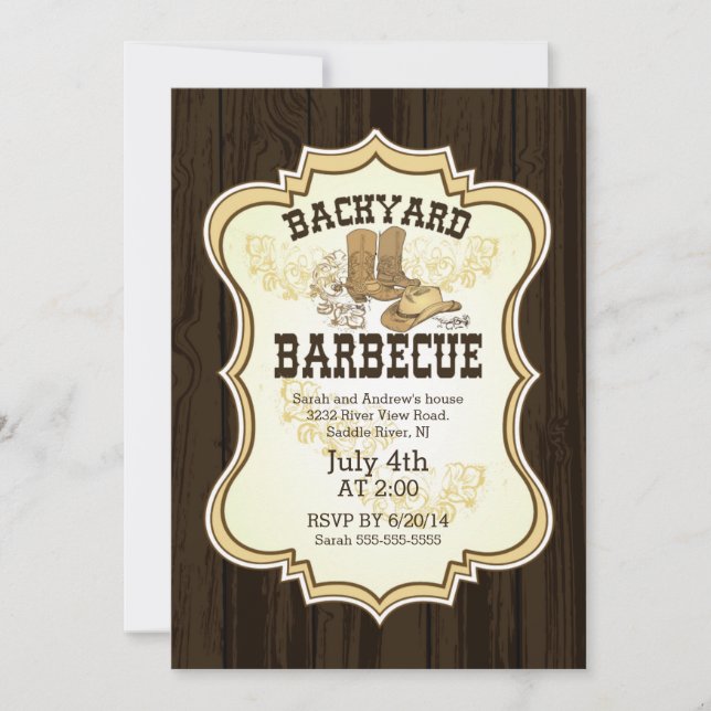 Cowboy Boots Western Backyard Barbecue Invitation (Front)