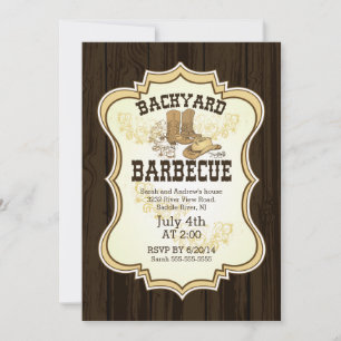 Cowboy Boots Western Backyard Barbecue Invitation