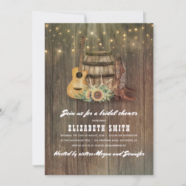 Cowboy Boots Wine Barrel Country Bridal Shower Invitation (Front)