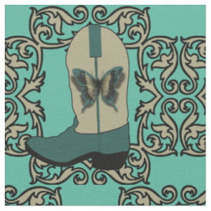 Cowboy Boots With Butterfly And Swirl Frame Fabric