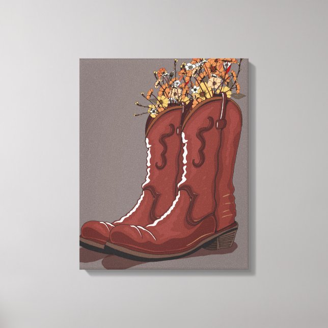 Cowboy Boots With Wildflowers Canvas Print (Front)