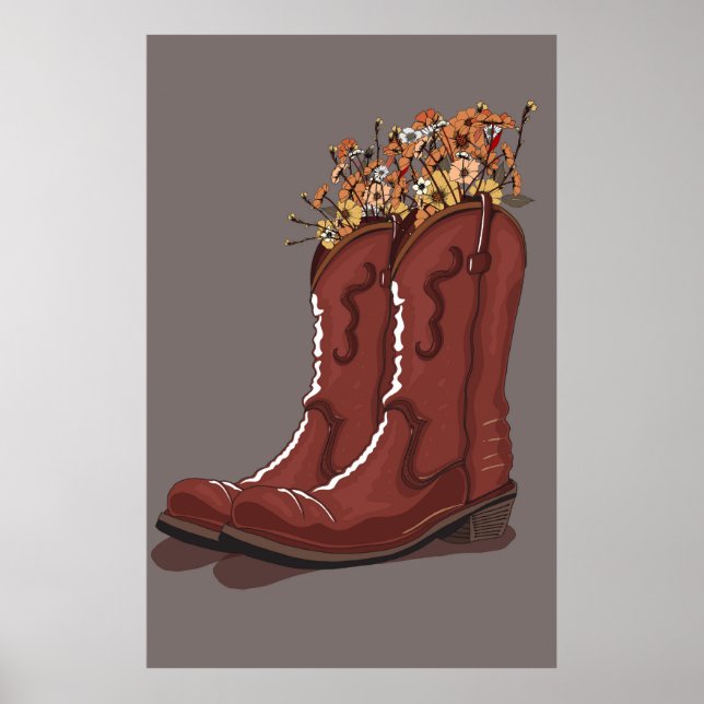 Cowboy Boots With Wildflowers Poster (Front)