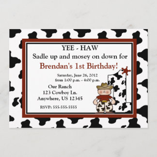 Cowboy boys first birthday invitation