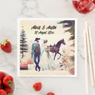 Cowboy, Bride & Horse Wedding Napkin