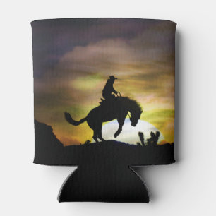 Cowboy Bronc Rider and Bucking Horse Can Cooler
