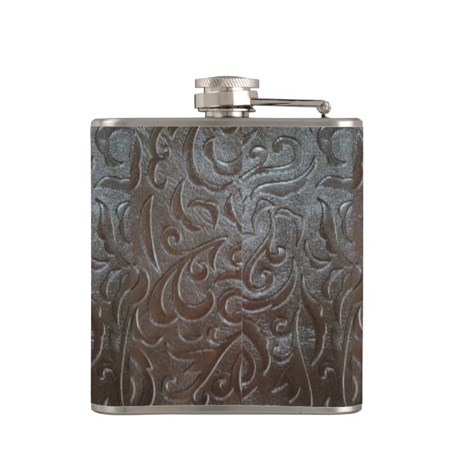 Cowboy brown  western country leather pattern hip flask (Back)