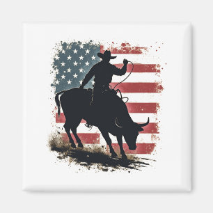 Cowboy Bull Rider Patriotic American Flag Cowboys Magnet