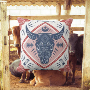 Cowboy Bull Western Throw Pillow