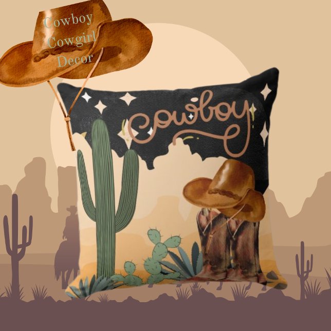 Cowboy Cactus Desert Theme Throw Pillow (Creator Uploaded)