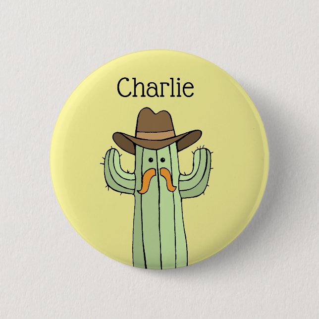 Cowboy Cactus Personalized 2 Inch Round Button (Front)