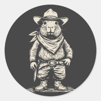cowboy capybara classic round sticker